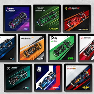 Complete Set of 10 F1 Teams Digital Artwork for Lego Speed Champions Display Frame Background Formula 1 One 2025 Ferrari Red Bull McLaren