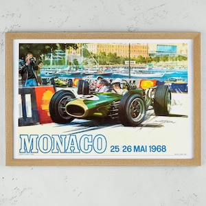 デジタル ヴィンテージ F1 レトロ クラシック フォーミュラ 1 ワン、モナコ モンテカルロ GP 1968 グランプリ レース ブラバム ポスター F1 ウォール アート マイケル ターナー