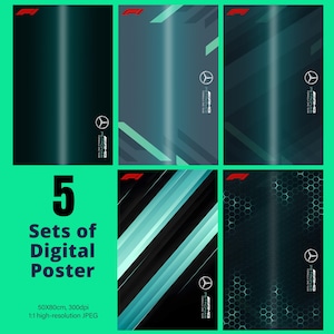 5 Sets von F1 Mercedes-AMG F1 W14 Rennauto Digitale Kunstwerke Wandposter für Lego Hintergrund Technik 42171 1: 8 Formel 1, Formel 1