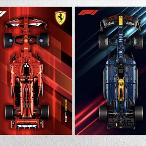 F1 Ferrari SF24 & Red Bull RB20 Auto Digitales Kunstwerk Wand Poster Hintergrund Technik Formel 1 Formel 1 für Lego 42207 und 42206 kompatibel