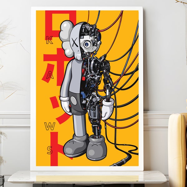 Affiche numérique KAWS, affiche de robot japonais jaune Hypebeast, oeuvre d'art imprimable pour cadeau, studio à domicile, bureau, décoration murale, art mural