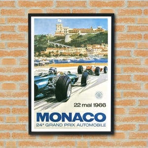 Digital Vintage F1 Retro Classic Formula 1 One, Monaco Monte Carlo GP 1966 Grand Prix Race Poster F1 Wall Art by Michael Turner