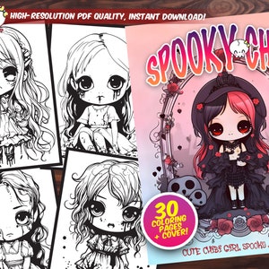 Cute Creepy Doll Kawaii Girls Horror Coloring Book for Kids Teenagers Manga Anime Halloween Activity Halloween Coloring Pages Spooky Chibi