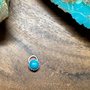Turquoise permanent jewelry connector charm made with 5mm turquoise and sterling silver