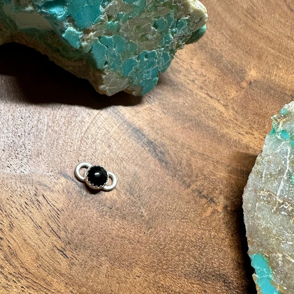 Black Onyx permanent jewelry connector made with 5mm Black Onyx and sterling silver