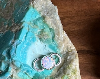 Opal permanent jewelry connector made with 5mm opal and sterling silver