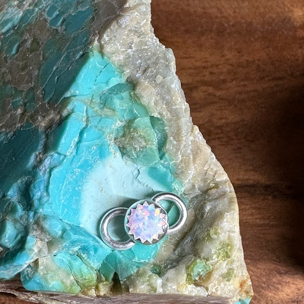 Opal permanent jewelry connector made with 5mm opal and sterling silver