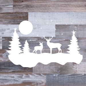 Scena di Natale , Scena di Natale con alberi, Scena invernale SVG, Scena invernale con renne, Scene natalizie SVG