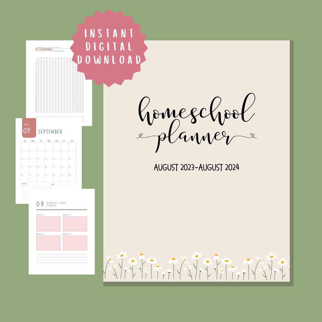 Homeschool Planner Printable | Attendance Tracker | 2023-24 Calendar ...