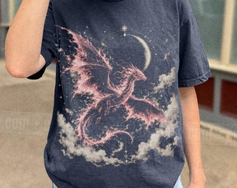 Moon Fantasy Creature Tee Wizardcore Shirt Dark Academia Gift For Her Starry Dragon Shirt Oversized Bookish T Shirt Moon Dragon Top