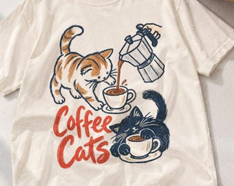 Coffee Cats Shirt Funny Cat Shirt Coffee Lover Tee Cat Lover Shirt Moka Pot Coffee Shirt Cat Mom Gift Comfort Colors Graphic Tee