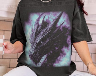 90s Dragon Fantasy Creature Tee Dark Academia Gift For Her Moon Dragon Top Oversized Bookish T Shirt Wizardcore Shirt Retro Dragon Shirt