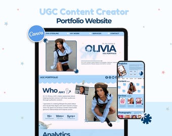 Modèle Canva de site web portfolio pour créateurs de contenu UGC, kit média pour créateurs de contenu, téléchargement numérique modifiable