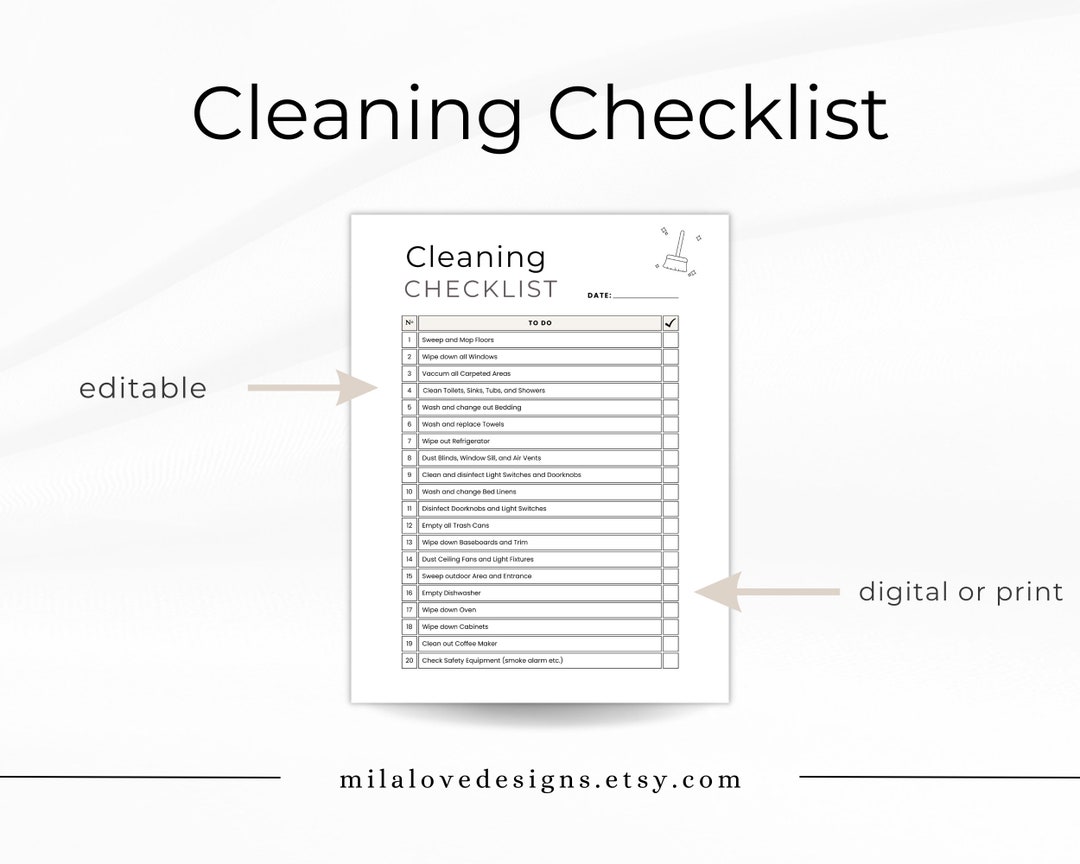 Cleaning Checklist Editable House Cleaning Cleaning Service Checklist