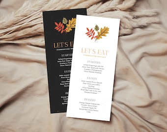 Friendsgiving Menu Card | Thanksgiving Dinner Menu | Fall Wedding Menu | Let's Eat Menu | Printable Thanksgiving Dinner Menu | Instant Edit