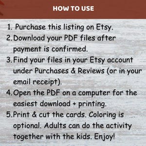 Peut inclure: Image avec des instructions sur l'utilisation d'un produit achet&eacute; sur Etsy. Le texte comprend les &eacute;tapes de t&eacute;l&eacute;chargement, d'impression et d'utilisation du produit. Des crayons de couleur sont dans le coin sup&eacute;rieur gauche.