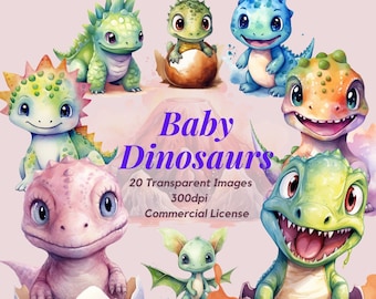 Baby Dinosaur Clipart Watercolor Baby Dinosaur illustration Baby Shower Clipart Kids Wall Art Nursery Decor 300dpi Commercial License PNG