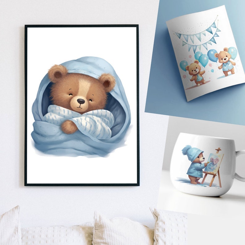 Watercolor Teddy Bear Clip Art Clipart Pack Baby Shower for a - Etsy