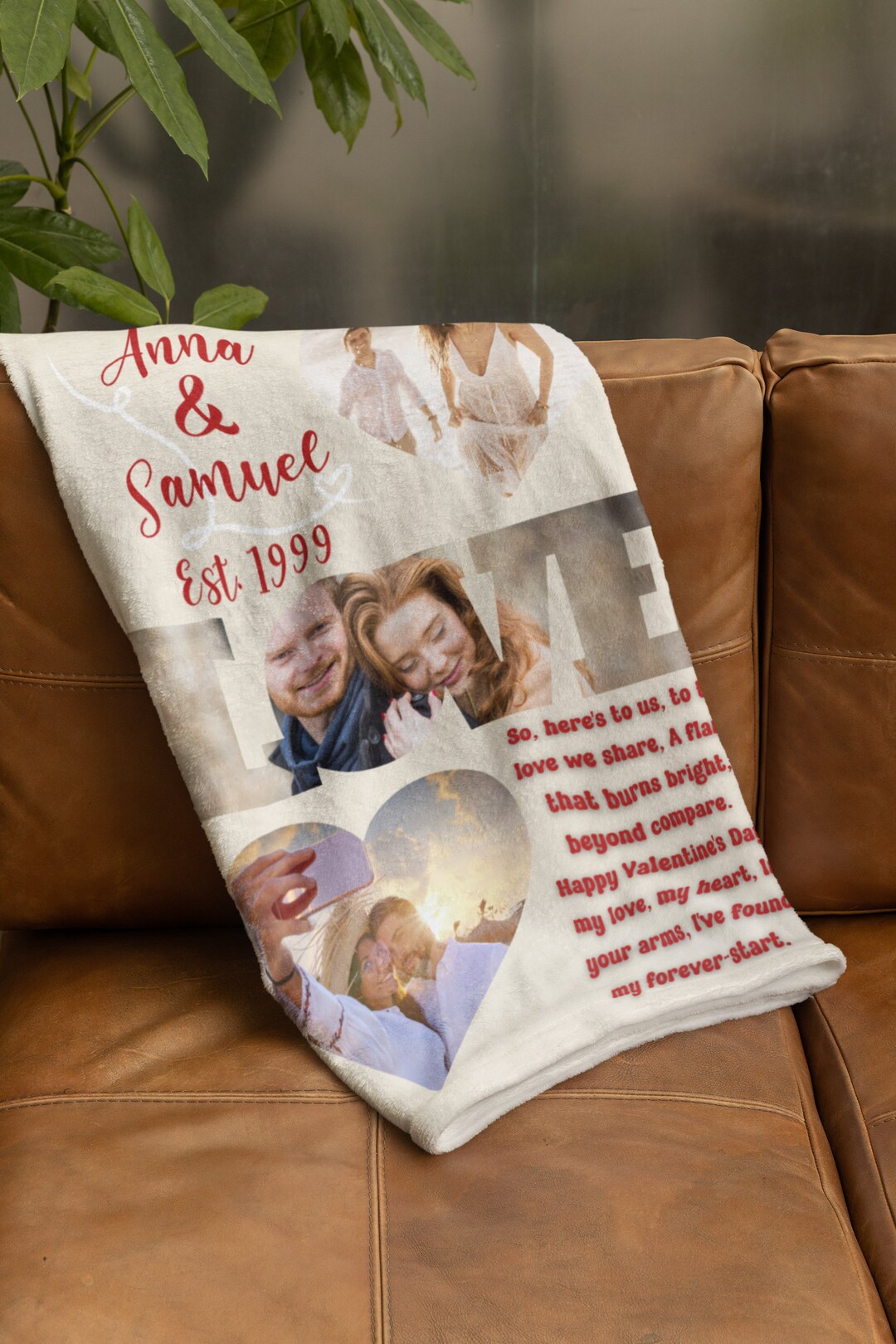 Personalized Love Photo Blanket, Heart Couple Blanket , Valentine's Blankets, Wedding