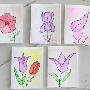 Hand Painted Floral Set of 5 Blank Greeting Cards
