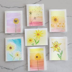 Original Sonnenblume Handgemaltes Blumenset mit 7 leeren Grußkarten