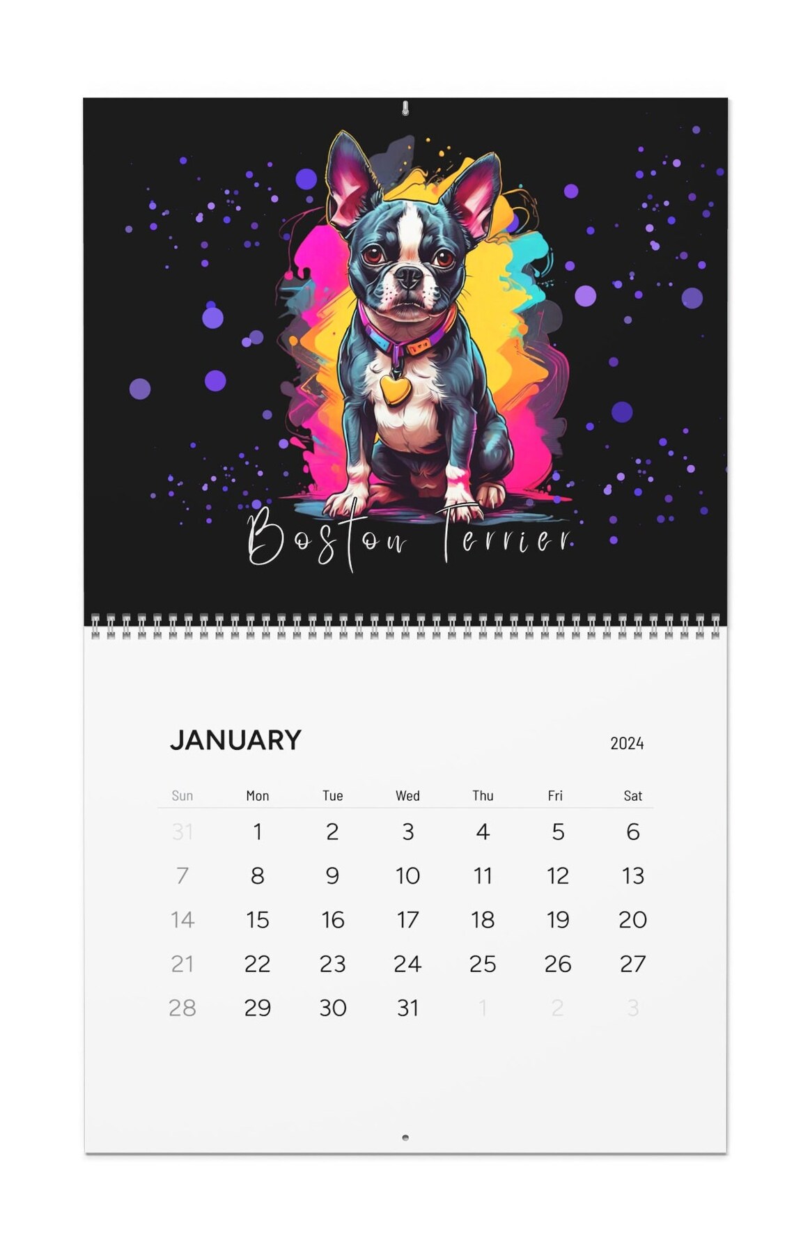 Boston Terrier Wall Calendars 2024boston Terrier Dog Lovers Dog Mama