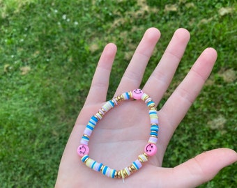 Preppy smiley face clay bead bracelet