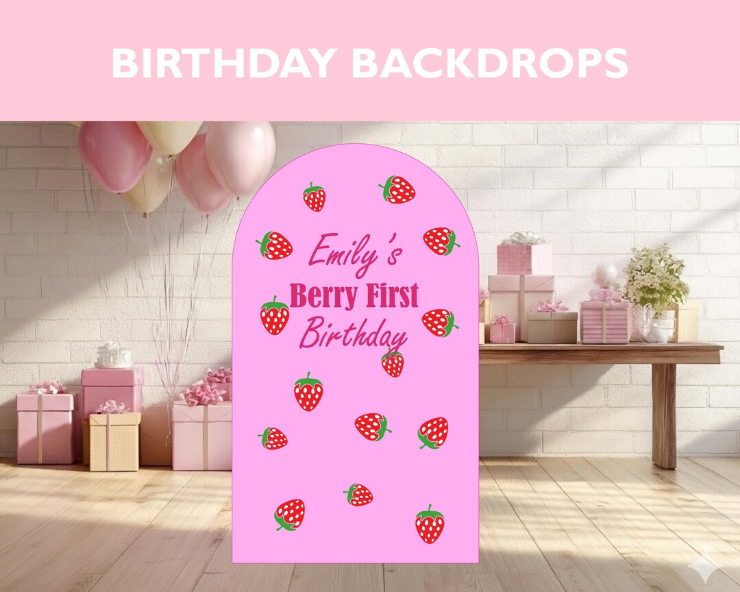 Berry First Birthday Backdrop | Strawberry First Birthday Sign | Pink ...