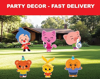 Plim Plim Cutout Standee | 36" Coroplast Kids Birthday Party Prop | Yard Sign Backdrop Decoration