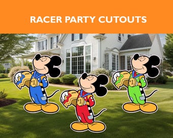 Mouse Racer Party Cutouts: Weatherproof Lawn Signs