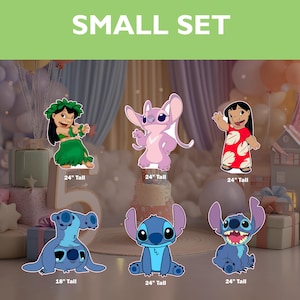 May include: A small set of six cartoon character cutouts. The characters include Lilo, Stitch, and Angel. The cutouts are in various poses and colours, with the text "SMALL SET" at the top. The characters are approximately 46 cm to 61 cm tall.