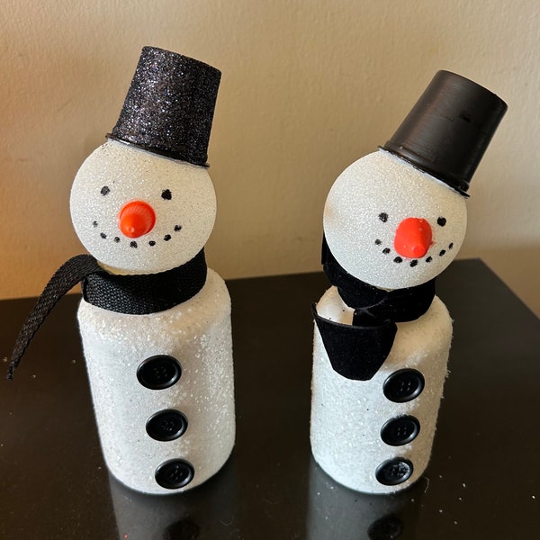 Christmas/Holiday Ornaments - Upcycled Large Snowmen made from Plastic bottle Caps and Bottles