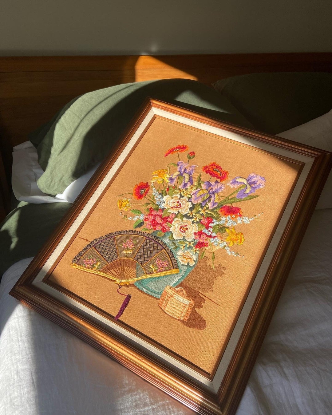 Vintage Handmade Crewel Hanging Wall Art Crewel Art Floral Etsy