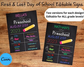 Back to School Editable Sign, First & Last Day of School Chalkboard Sign, Reusable Back to School Sign, Boy, Girl, Printable