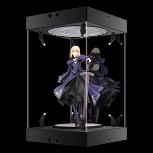 Scatola espositiva per action figure in acrilico con 8 faretti LED girevoli, luci di base rotanti che cambiano colore, può essere caricata o inserita nella batteria
