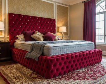 Luxury Bed with Tall Headboard | Custom Velvet Upholstery | Designer Bedroom Bed PLEASE Read Description