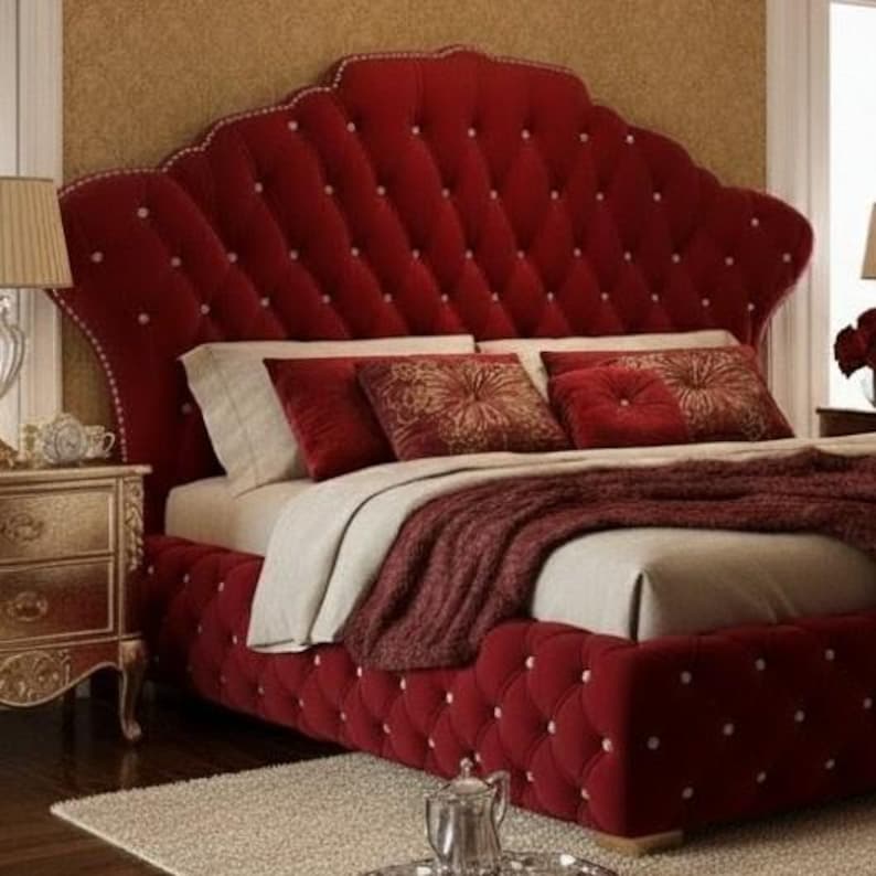 Luxury Velvet Bed With Tall Tufted Headboard – Custom Made in Any Size ...