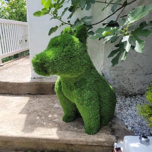 Topiary Dog Statue – 30 Inch Artificial Grass Sculpture – Garden Yard Decor – Porch Lawn Ornament – Handmade Animal Figure – USA Shipping