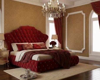 Luxury Velvet Bed with Tall Tufted Headboard – Custom Made in Any Size and Color PLEASE Read Description