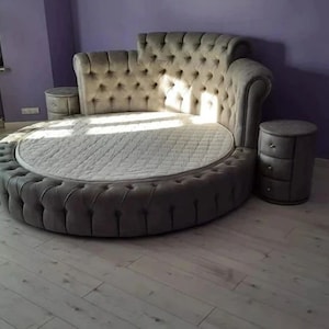 Round Bed Amelia, Full size, Queen size, King size, custom furniture, variety of colors, made to order