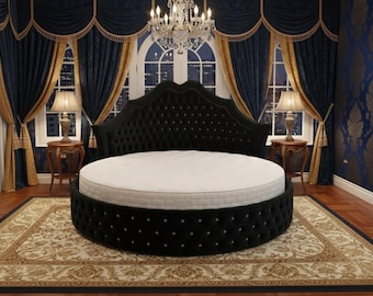 Black Chesterfield Bed with Crown Headboard – Custom Made, Any Size & Color PLEASE Read Description