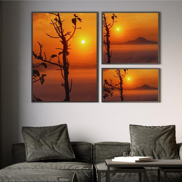 The Sunrise Above the Misty Sea Photography, Orange Sunlight, Red Color, Wall Art, Instant Download, Printable Wall Art, Nature Photography