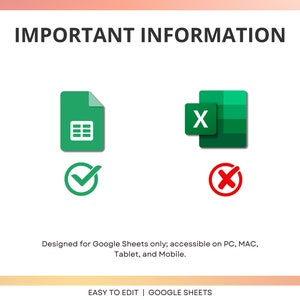 Pode incluir: Um &iacute;cone verde do Google Sheets com uma marca de verifica&ccedil;&atilde;o, indicando que &eacute; compat&iacute;vel com o Google Sheets. Um X vermelho ao lado de um &iacute;cone verde do Microsoft Excel, indicando que n&atilde;o &eacute; compat&iacute;vel com o Microsoft Excel. O texto "Projetado para o Google Sheets apenas; acess&iacute;vel em PC, MAC, tablet e dispositivos m&oacute;veis." est&aacute; abaixo dos &iacute;cones. O texto "EASY TO EDIT | GOOGLE SHEETS" est&aacute; na parte inferior da imagem.