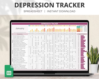 Planilha Google do Rastreador de Depressão, Rastreador de Sintomas Diários, Registro de Depressão, Rastreador de Humor, Rastreador de Saúde Mental, Planilha de Sintomas de Depressão