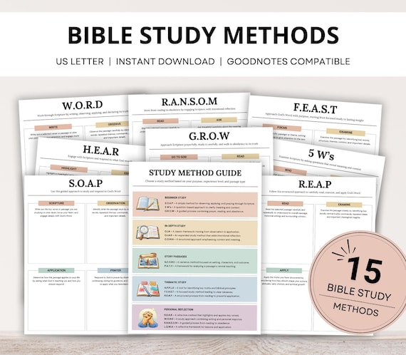Bible Study Methods Guide, Bible Study Journal, Bible Study Templates, Scripture Mapping Notes, SOAP Method, Christian Bible Study Workbook