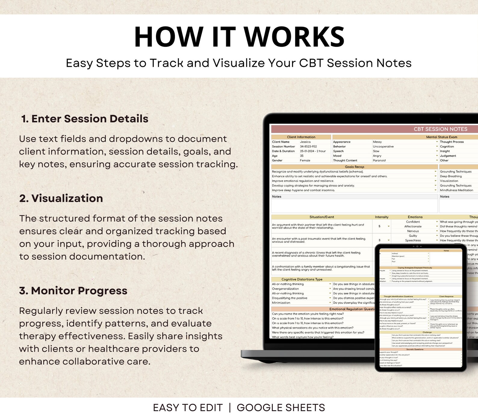 CBT Therapy Session Notes Template, Cognitive Behavioral Session ...