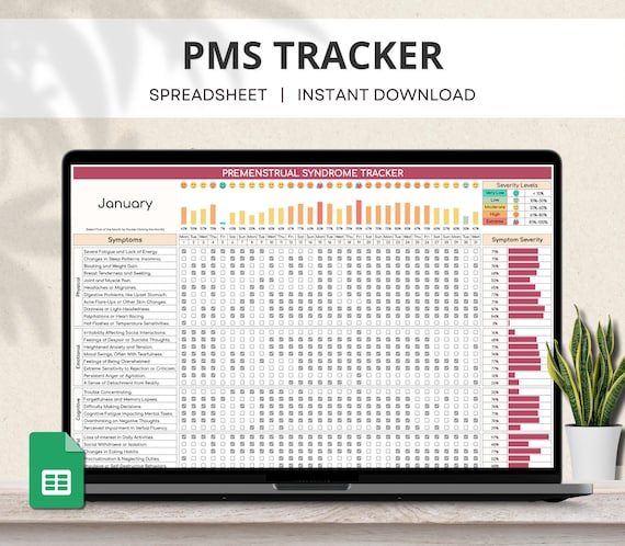 PMS Symptoms Tracker Google Sheets, Premenstrual Syndrome Awareness, Medical Diary, Monthly PMS Symptom Log, Daily PMS Tracker Spreadsheet