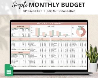 Monthly Budget Google Sheets, Budget Planner Template, Simple Paycheck Budget Tracker, Zero Based Budget, Beginner Budget Spreadsheet