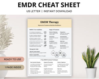 EMDR Therapy Cheat Sheet, Eye Movement Desensitization Reprocessing, PTSD Therapy, Trauma Therapy, EMDR Worksheet, Emdr Therapist Resource