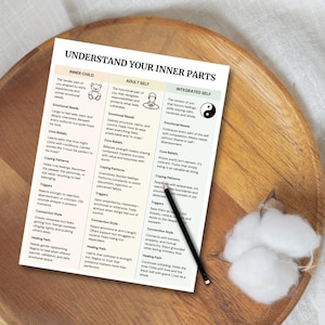 Inner child vs adult self therapy worksheets for healing, recovery, and self-reflection. Printable tools for emotional growth and inner child work.